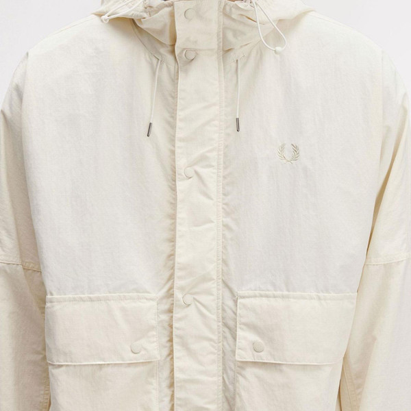 Fred Perry Retro Cropped Ripstop Parka Jacket in Ecru J8572 560 Close Up