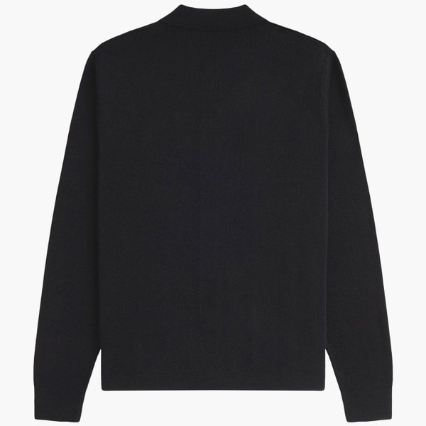 Fred Perry Button Through Textured Knitted Shirt in Black K9726 102 Back Photo
