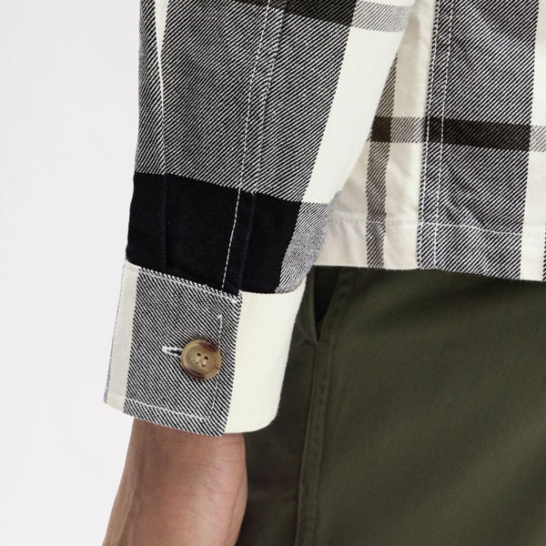 Fred Perry Men's Tartan Twill Overshirt in Ecru M1724 560 Close Up 3