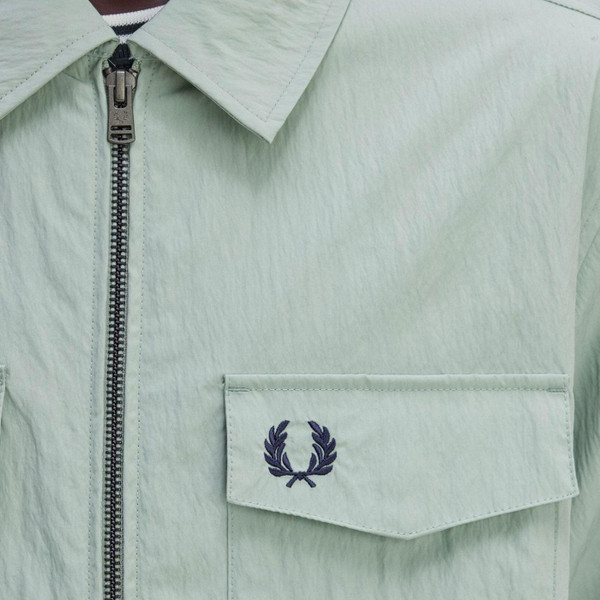 Fred Perry Mod Zip Through Overshirt in Bay Leaf M5684 Z16 Close Up 1