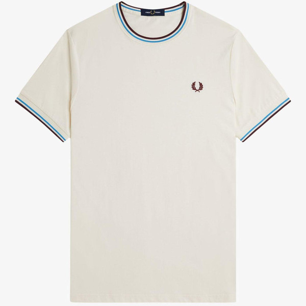 Fred Perry M1588 Mod Twin Tipped T-shirt in Ecru and Oxblood M1588V Z46 Main Photo Fred Perry M1588 Mod Twin Tipped T-shirt in Ecru and Oxblood M1588V Z46 Main Photo