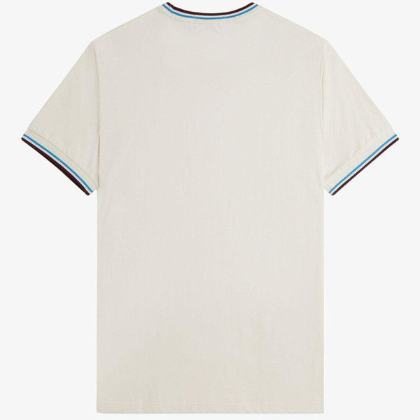 Fred Perry M1588 Men's Twin Tipped T-shirt in Ecru and Oxblood M1588V Z46 Back Photo Fred Perry M1588 Men's Twin Tipped T-shirt in Ecru and Oxblood M1588V Z46 Back Photo