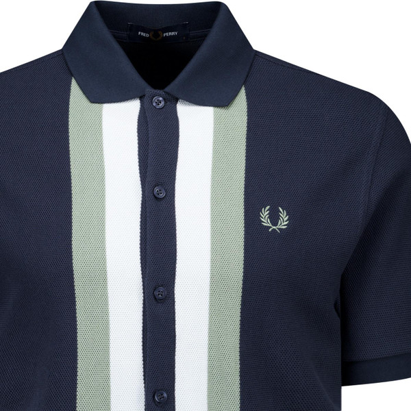 fred perry mens retro panelled button through polo tshirt dark airforce navy