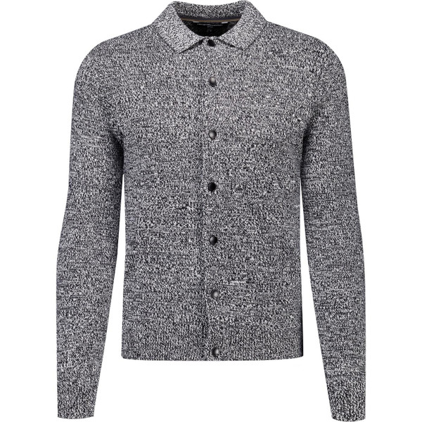 french connection mens melange knitted button front collared cardigan black white french connection mens melange knitted button front collared cardigan black white