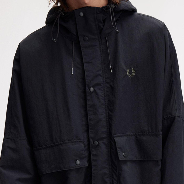 Fred Perry Cropped Rip Stop Parka Jacket in Black J8572 102 Close Up