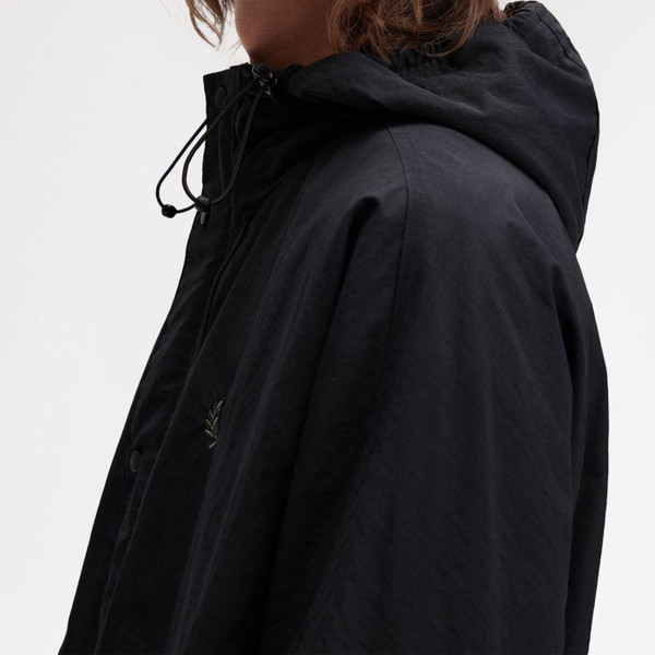 Fred Perry Cropped Rip Stop Parka Jacket in Black J8572 102 Close Up 2