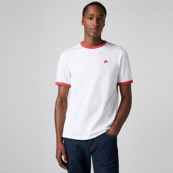 Levi's Embroidered Retro Ringer Tee in White and Red 003R50000 Model Photo