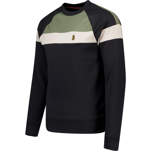 luke 1977 mens adam 3 colour block tricot crew neck sweatshirt black
