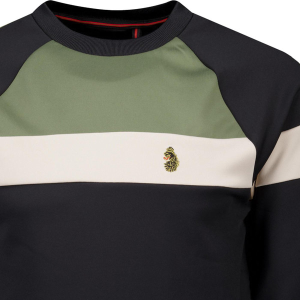 luke 1977 mens adam 3 colour block tricot crew neck sweatshirt black