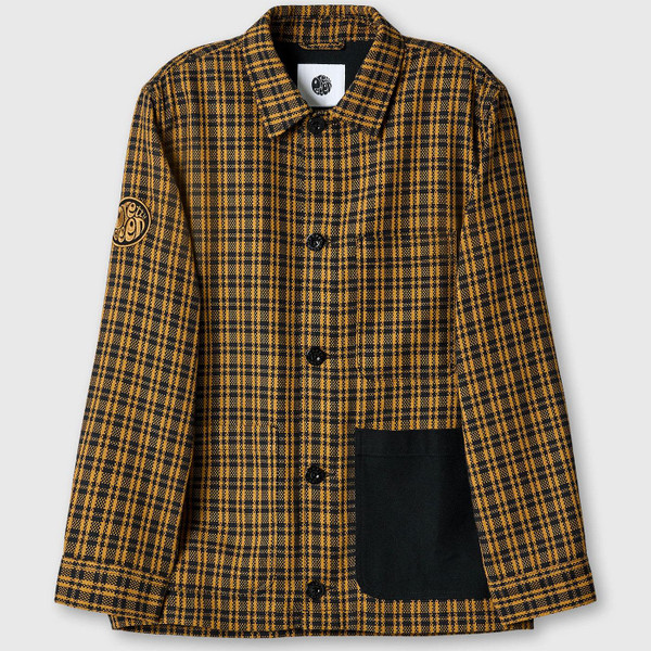 Pretty Green Whitworth Retro Check Overshirt in Black and Mustard Main Photo