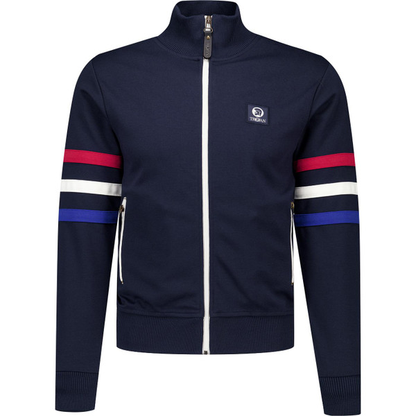 trojan records clothing mens retro stripe sleeve 70s zip track top navy