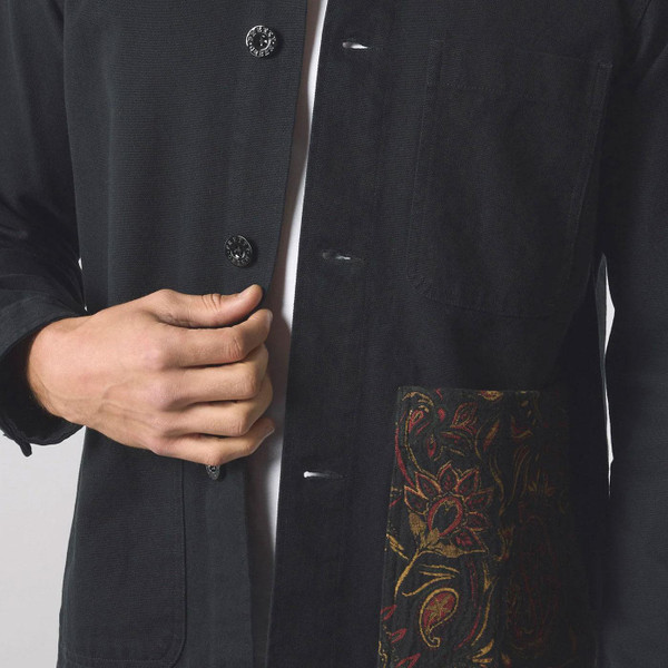 Pretty Green Parthian Retro Paisley Pocket Overshirt in Black Close Up Pocket