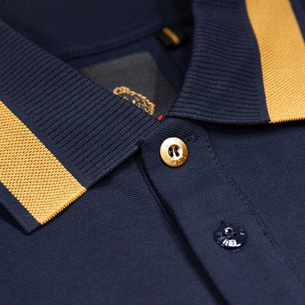 Luke Makati Honeycomb Textured Tipped Polo Top in Navy M771452 Close Up 1