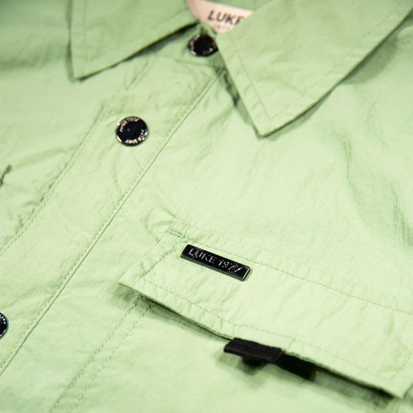 Luke Seattle Crinkled Nylon Shirt Jacket in Sage M680726 Close Up 1