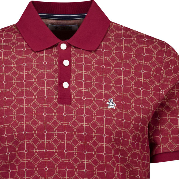 original penguin mens jacquard geo circles polo tshirt cabernet red