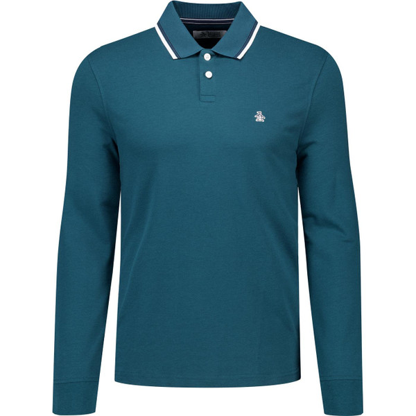 original penguin mens mod tipped long sleeve pique polo top pond green