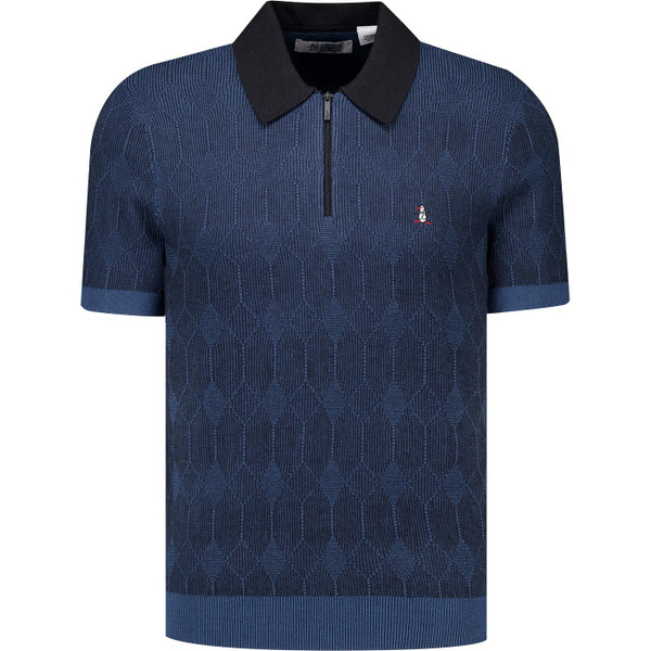 original penguin mens quarter zip geo jacquard knit polo tshirt sweater saragaso sea blue