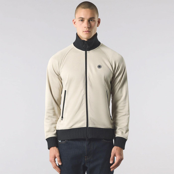 Pretty Green Highbank Retro Funnel Neck Track Top in Stone Model Photo Front