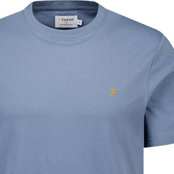 farah vintage mens danny organic cotton plain coloured crew neck tshirt chalk blue
