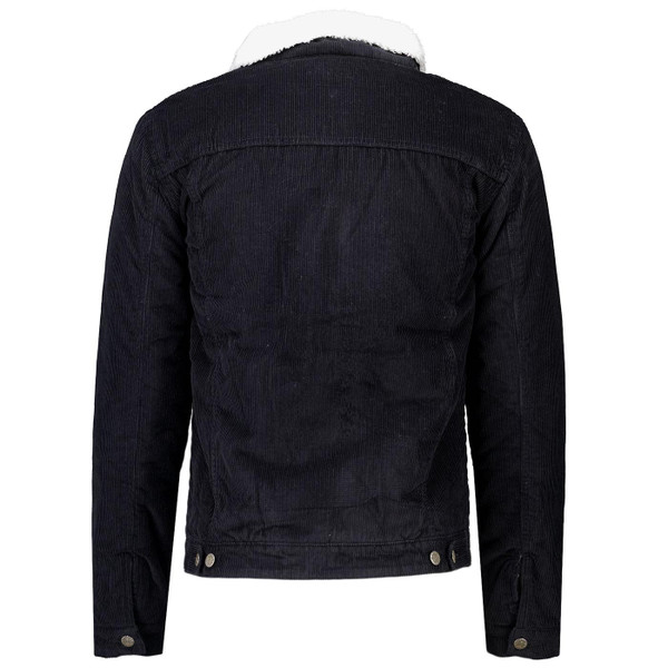 Back of Madcap England Woburn Sherpa Lined Trucker Jacket in Black
