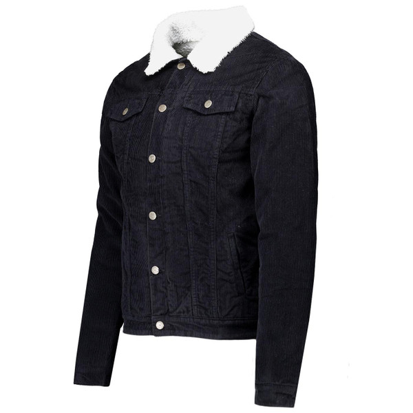 Side of Madcap England Woburn Sherpa Lined Trucker Jacket in Black