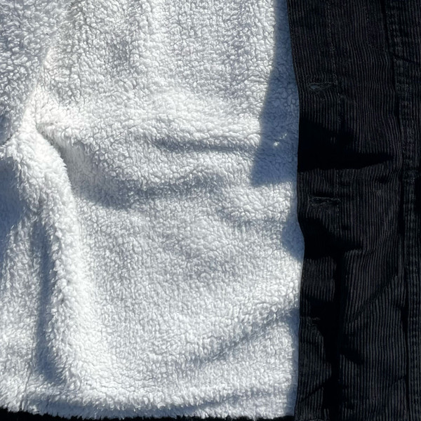 Sherpa body lining on Madcap England Woburn Sherpa Lined Trucker Jacket in Black