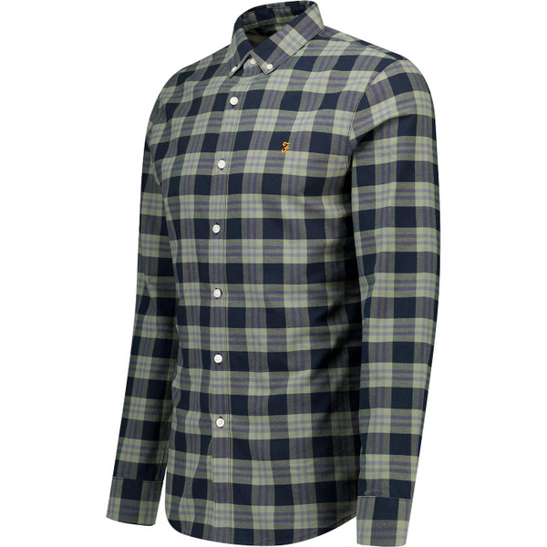 farah vintage mens brewer mod slim fit oxford check long sleeve shirt tarragon green