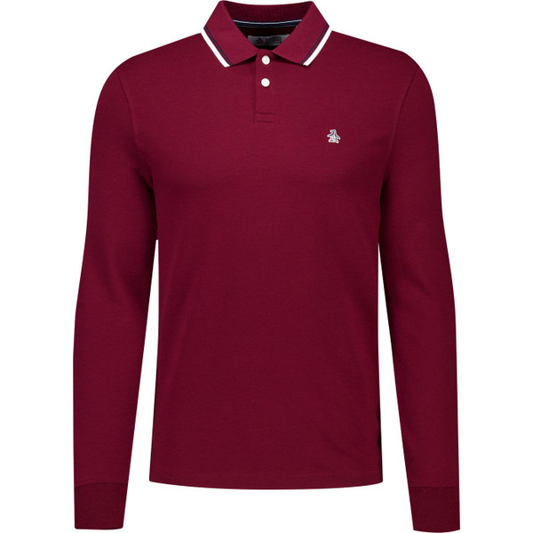 original penguin mens mod tipped long sleeve pique polo top cabernet red