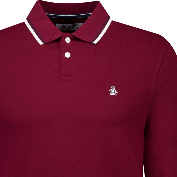 original penguin mens mod tipped long sleeve pique polo top cabernet red