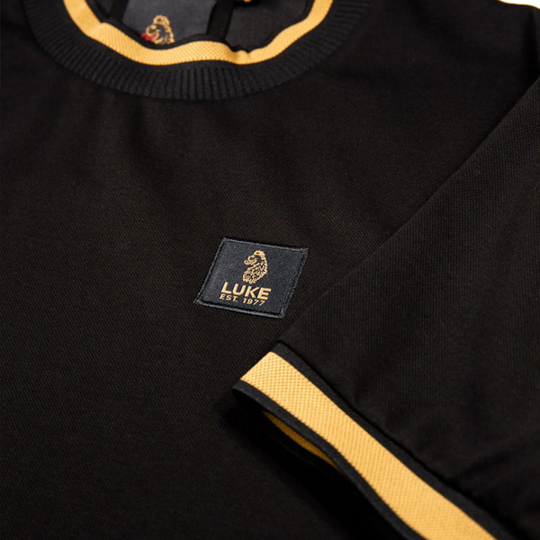 Luke Coron Honeycomb Textured Stripe Tipped T-shirt in Black Close Up