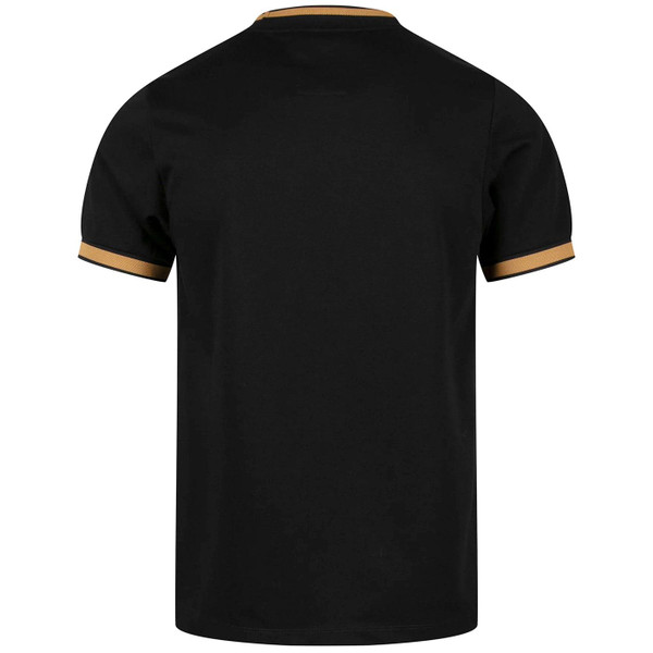 Luke Coron Honeycomb Textured Stripe Tipped T-shirt in Black Back Photo