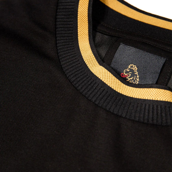 Luke Coron Honeycomb Textured Stripe Tipped T-shirt in Black Close Up 2