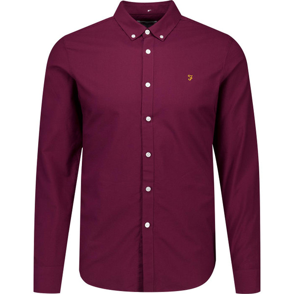 farah vintage mens brewer mod slim fit oxford long sleeve shirt bordeaux red
