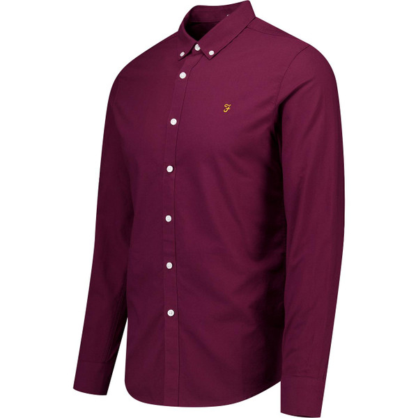 farah vintage mens brewer mod slim fit oxford long sleeve shirt bordeaux red