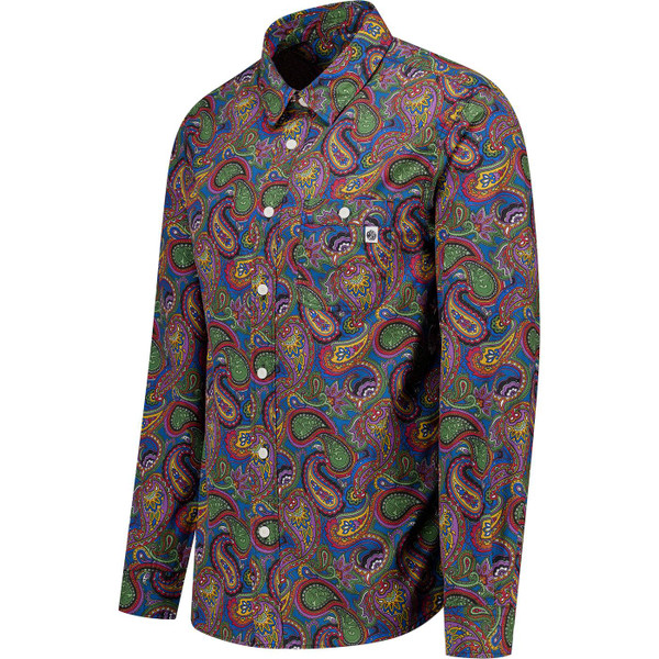 pretty green mens garment washed house paisley print long sleeve shirt blue green