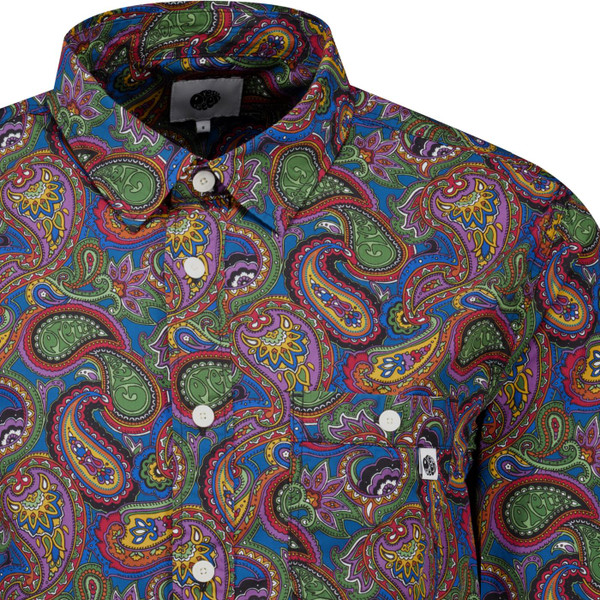 pretty green mens garment washed house paisley print long sleeve shirt blue green