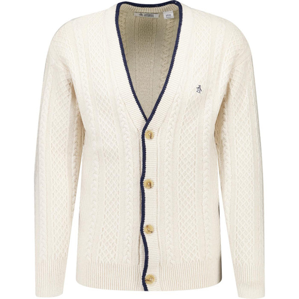 original penguin mens cable knit tipped v neck cardigan birch