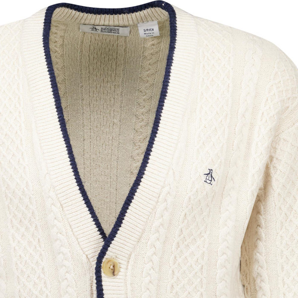 original penguin mens cable knit tipped v neck cardigan birch