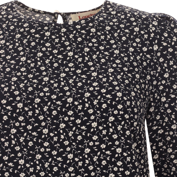 louche womens lima retro forget me not ditsy print long sleeve top navy