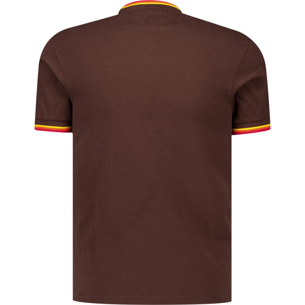 trojan record clothing mens retro print multicolour ringer tshirt chocolate brown