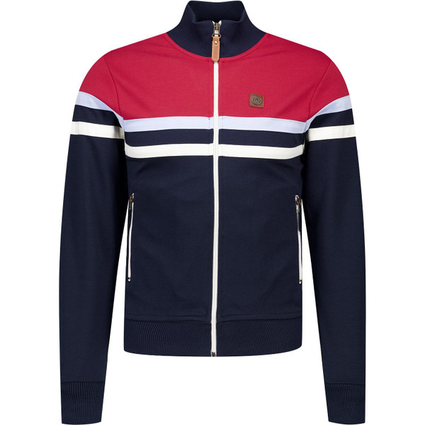 trojan records clothing mens retro colour block panel stripe zip track top navy red