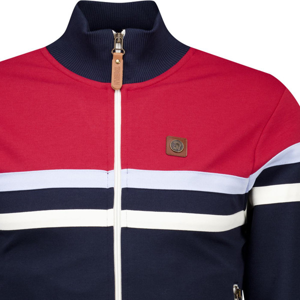 trojan records clothing mens retro colour block panel stripe zip track top navy red