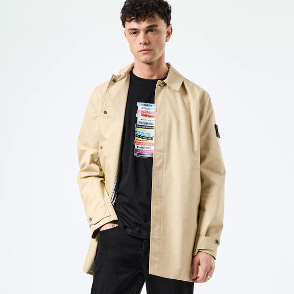 Weekend Offender Whitehouse Men's Mod Check TrimMac Jacket in Stone Front Photo