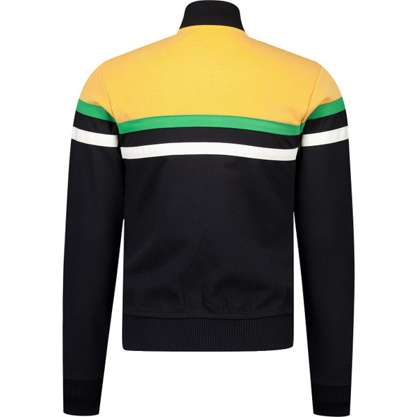 trojan records clothing mens retro colour block panel stripe zip track top black yellow