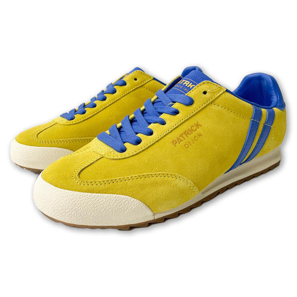 Patrick Dijon Runner Trainers in Retro 80s Yellow and Blue Suede Front Photo