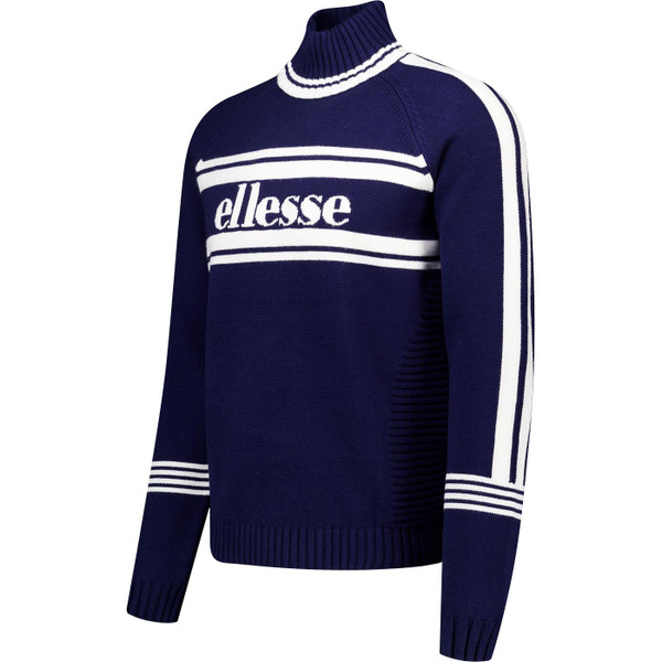 ellesse mens pellini jacquard logo high neck knitted jumper navy