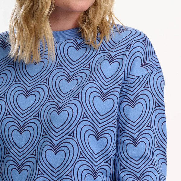 Noah Sugarhill Brighton Heart Explosion Sweatshirt in Blue Model Photo Close Up