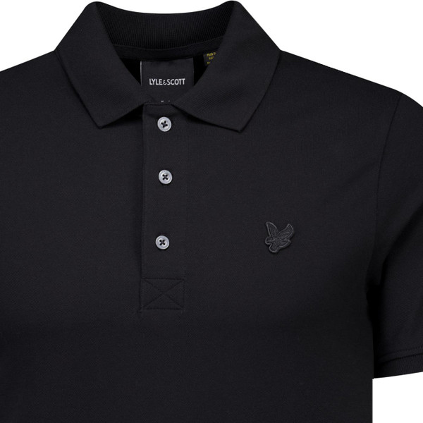 lyle and scott mens tonal eagle superfine knit polo tshirt jet black