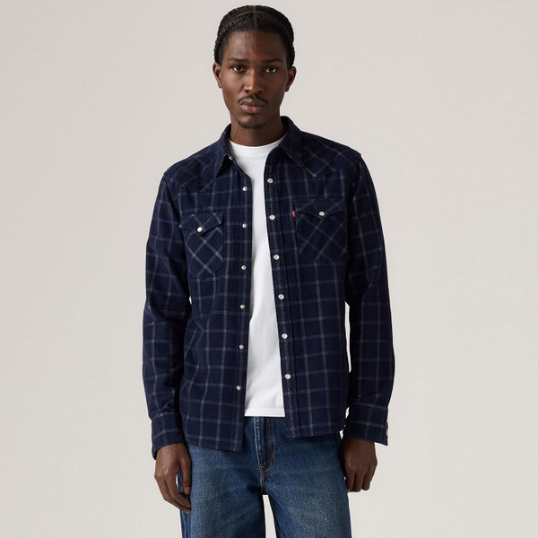 Levi's Barstow Corduroy Check Western Shirt in Dory Indigo Model Photo