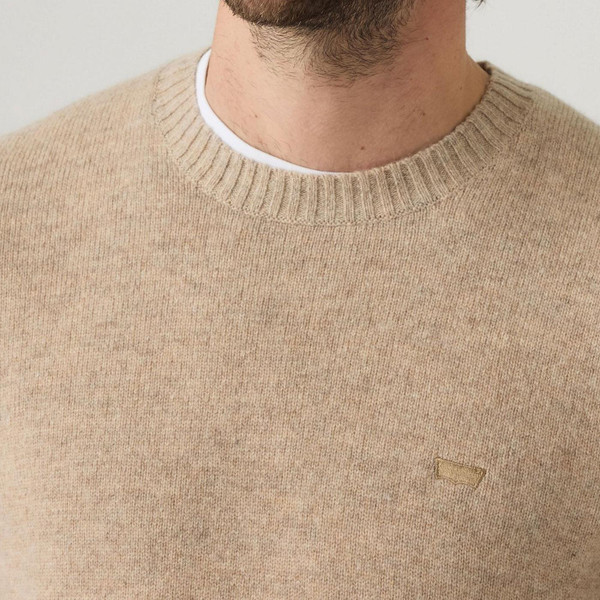 Levi's Housemark Men's Retro Wool Blend Jumper in Funghi Heather Model Photo Close Up